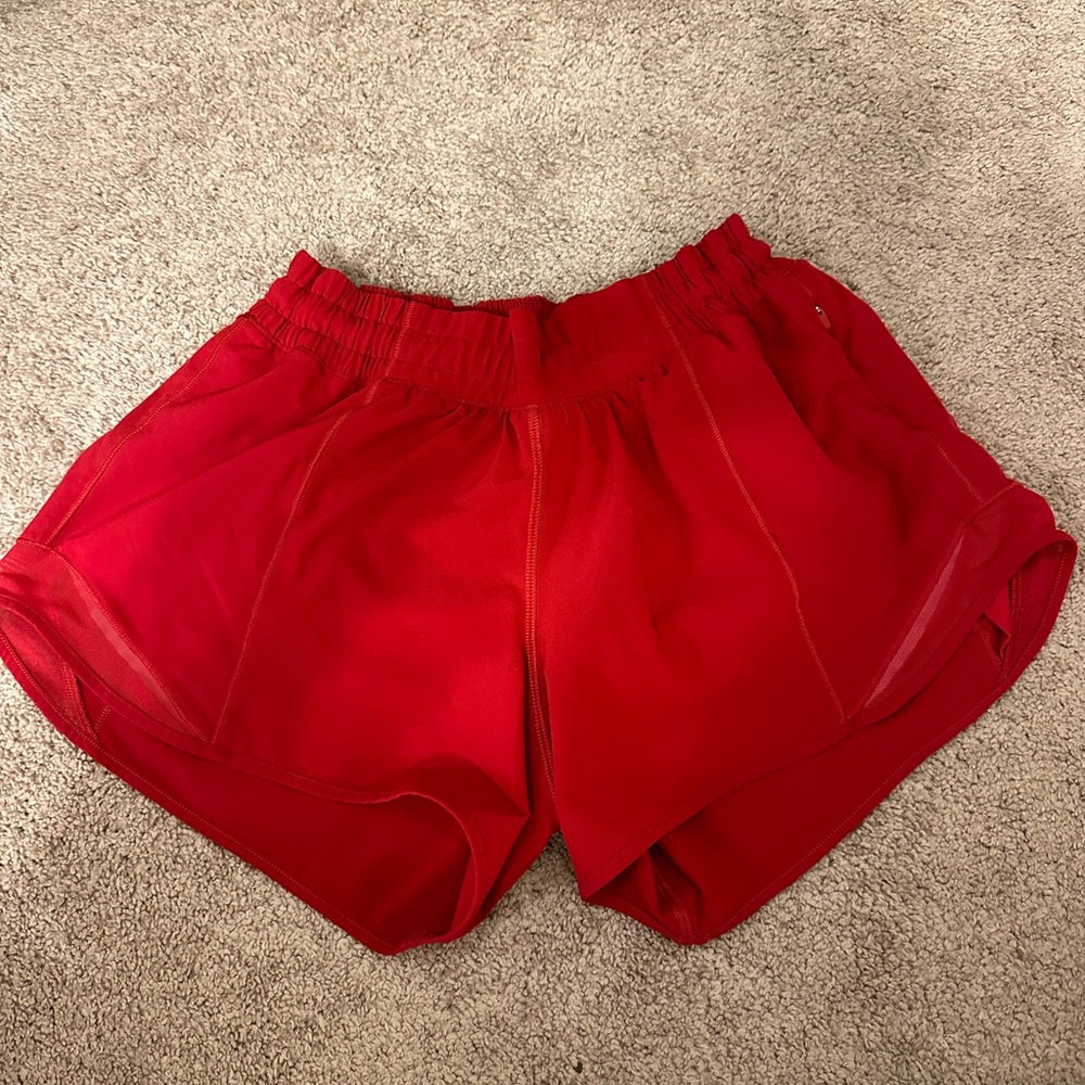 Dark red lululemon hotty hot shorts